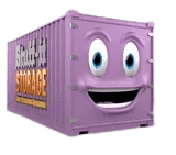 A purple container with a face on it.