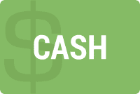 A green background with the word cash in white letters.