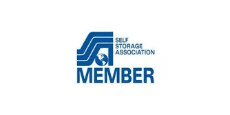 A blue and white logo for the self storage association.